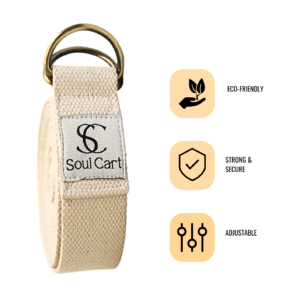 SoulCart Yoga Stretch Belt/Strap | Best for Daily Stretching, Yoga, Pilates, Physical Therapy, Fitness | 8 Feet Premium Cotton Strech Band (Beige) - Image 4